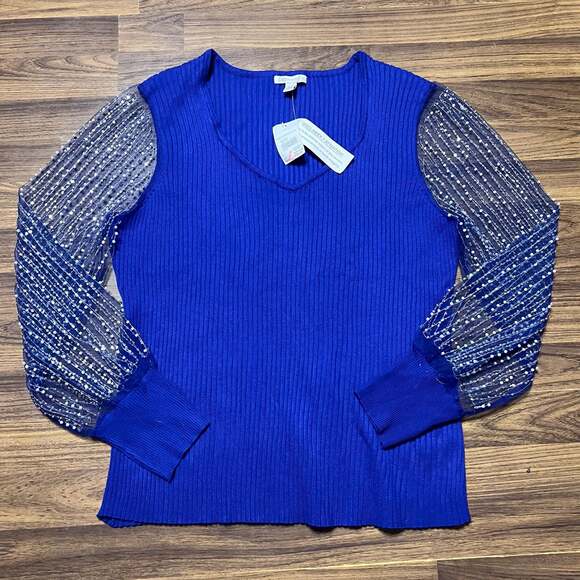 Cato Sweaters - NWT Cato Blue Sweater Puff Sleeve Sparkly Rhinestone
